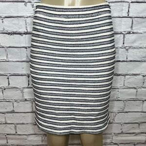 J. Crew Women's Blue & Cream Back Zip Vented Striped Terry Pencil Skirt Size 4